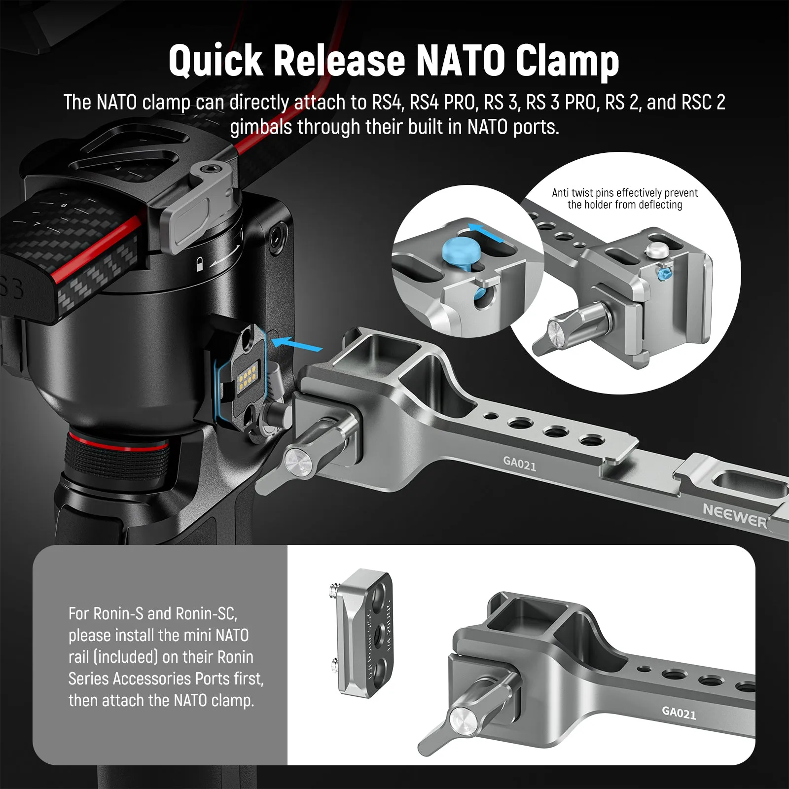 NEEWER GA021 360° Rotatable NATO Monitor Mount for RS/Ronin Gimbal