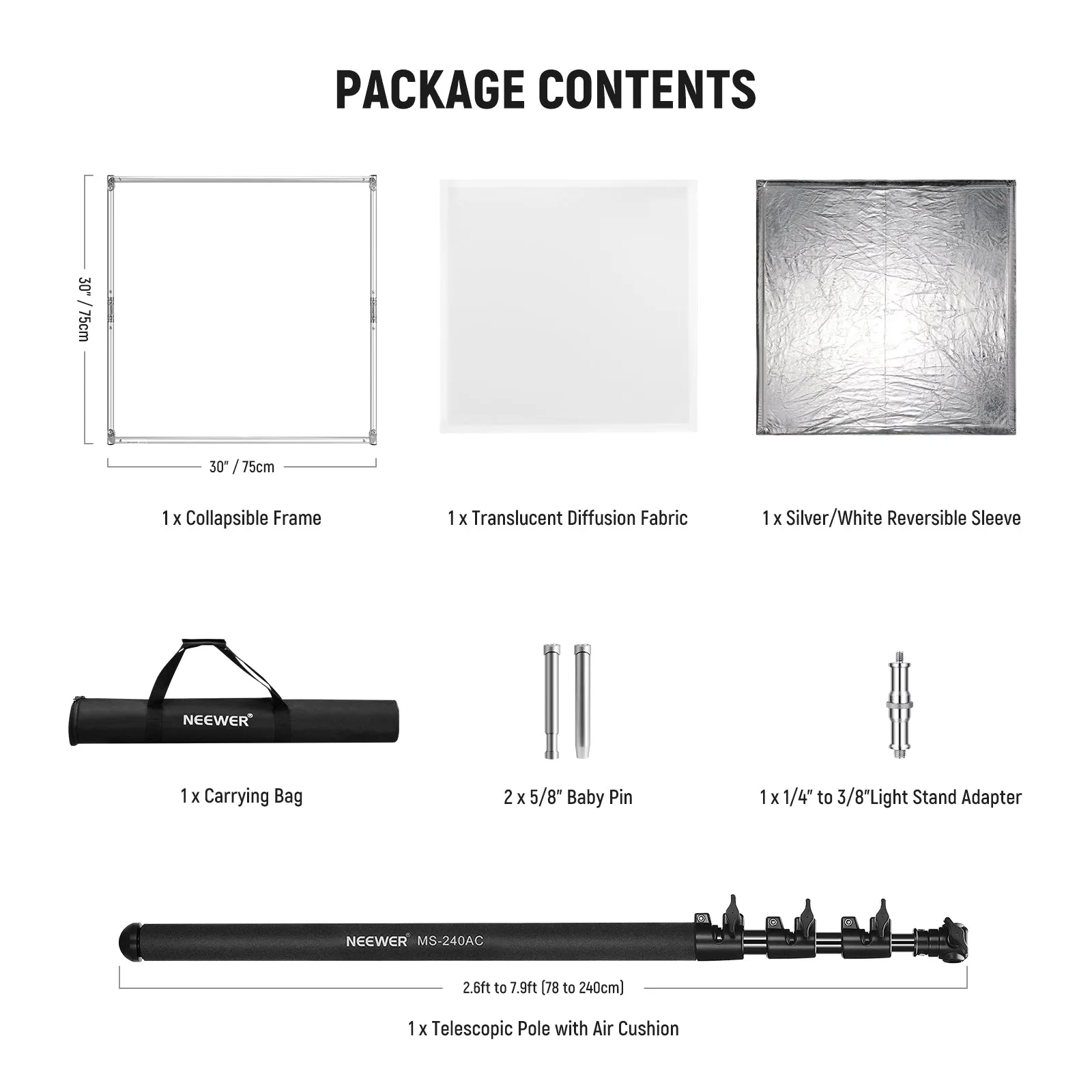 NEEWER SF7575F Light Diffusion Panel Scrim Kit