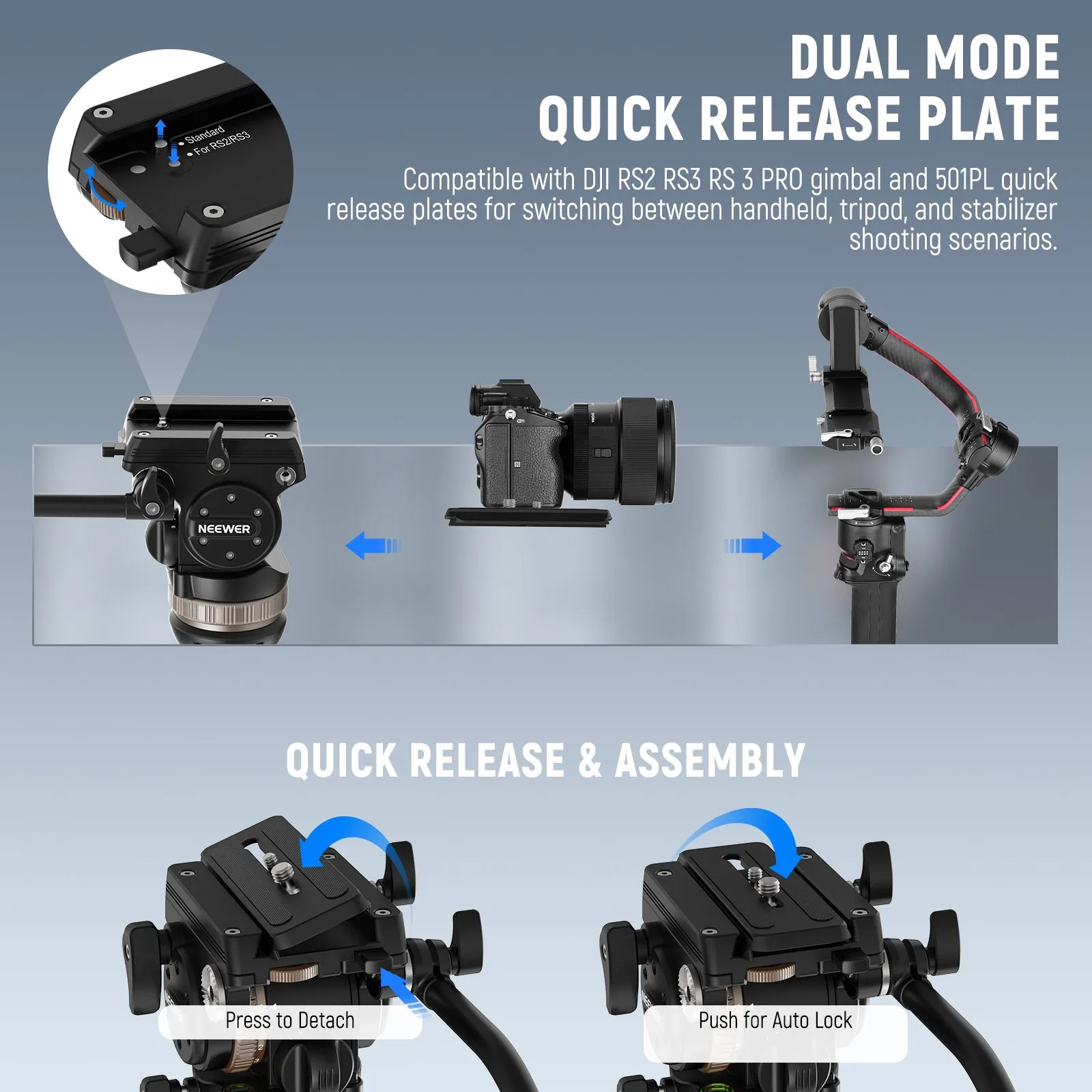 NEEWER TH45 Tripod Fluid Head with Adjustable Damping