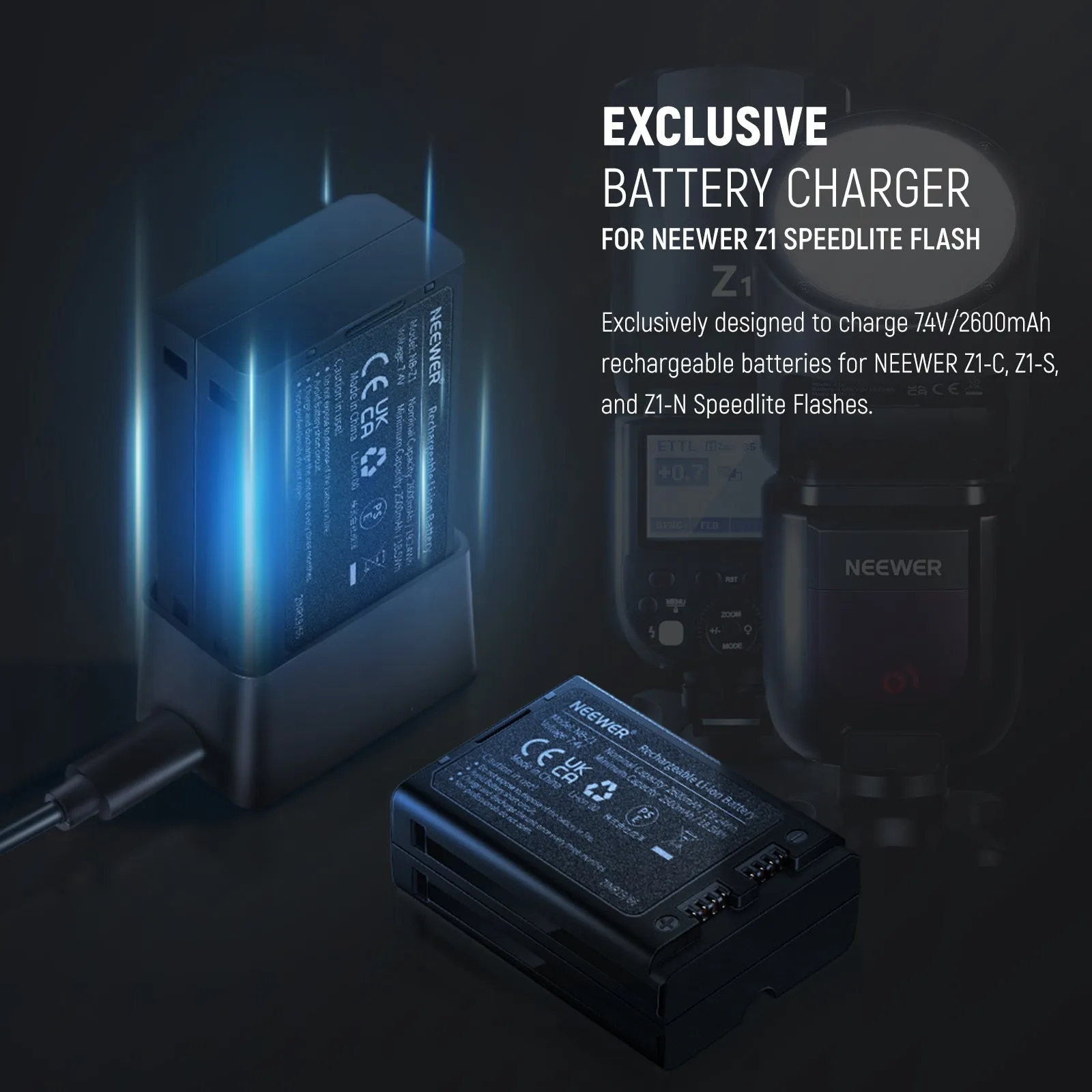 NEEWER Z1/Z2/Z760 Flash Lithium Battery and USB Charger Set