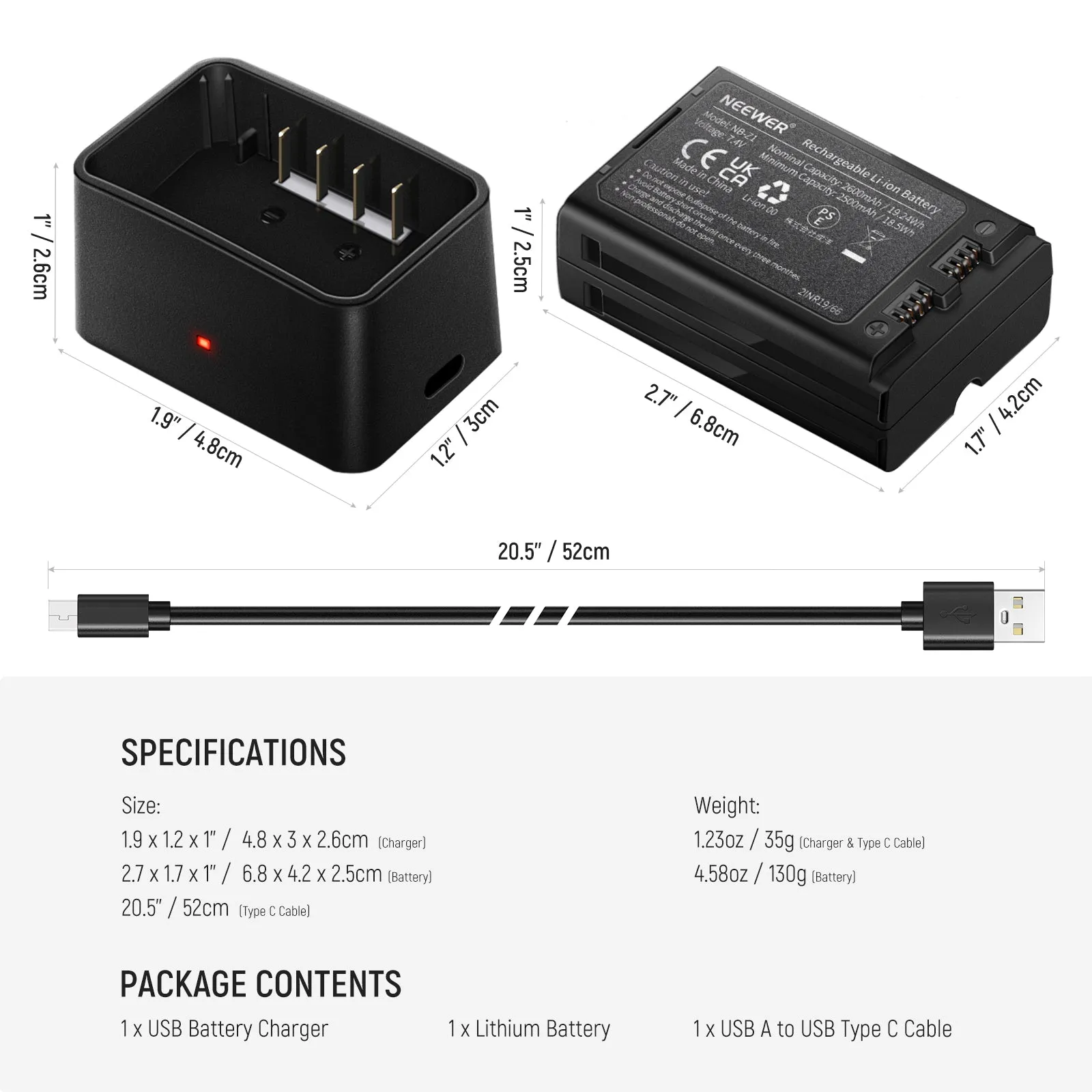 NEEWER Z1/Z2/Z760 Flash Lithium Battery and USB Charger Set