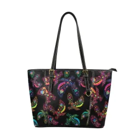 Neon Floral Eagles Leather Tote Bag/Large