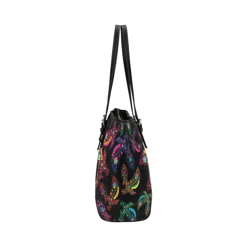 Neon Floral Eagles Leather Tote Bag/Large