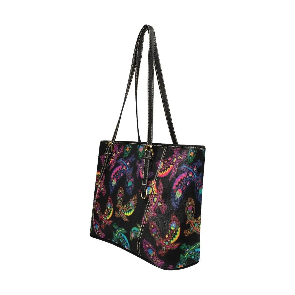 Neon Floral Eagles Leather Tote Bag/Large