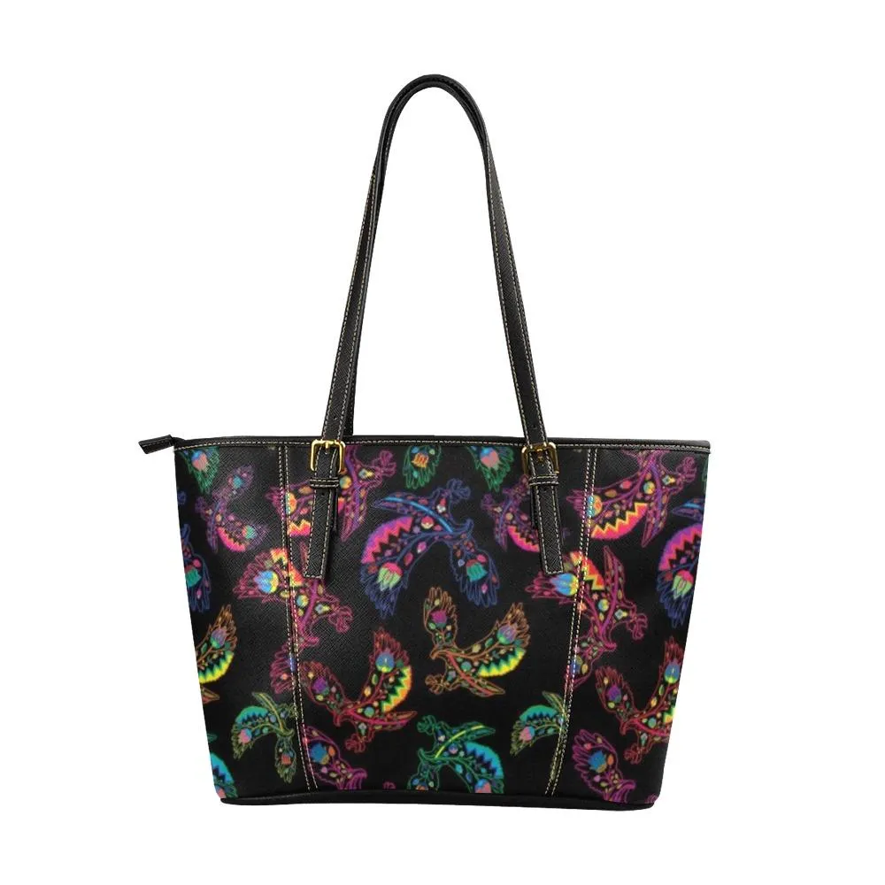 Neon Floral Eagles Leather Tote Bag/Large