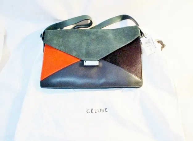 NEW NWT CELINE DIAMOND Purse MEDIUM Shoulder Bag DARK GREEN Suede  Leather