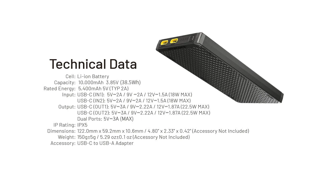 Nitecore NB10000 Gen 3 Ultra-Slim USB-C Power Bank