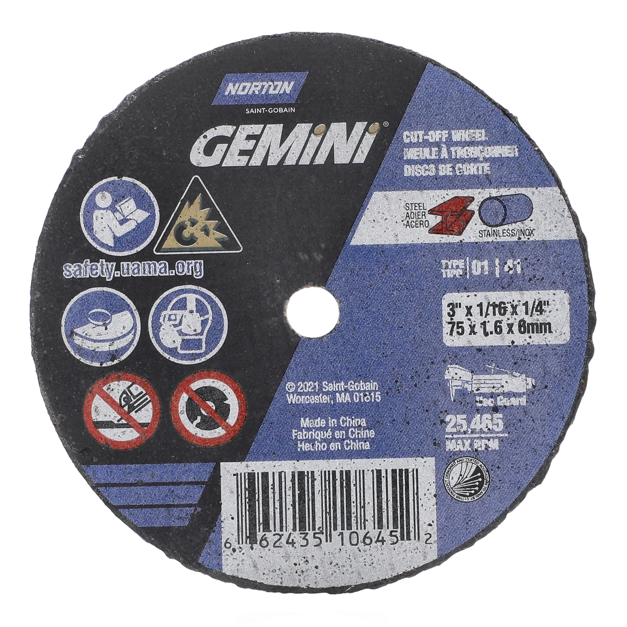 Norton 3 x 1/16 x 1/4 In. Gemini FC Cut-Off Wheel 36 T T01/41 25 Count