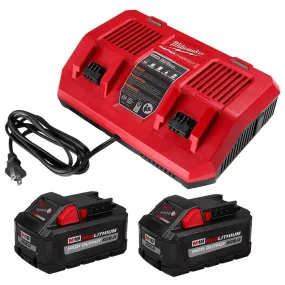 Open Box -  Milwaukee M18 18V Lithium-Ion Dual Bay Rapid Battery Charger w/ (2) 8Ah HIGH OUTPUT Batteries