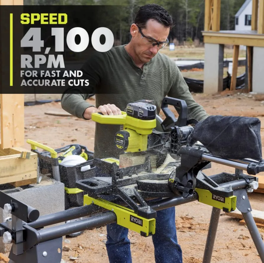 Open Box -  RYOBI 18V ONE  HP Brushless Cordless 10-inch Mitre Saw Kit with 4.0 HP Battery and Charger