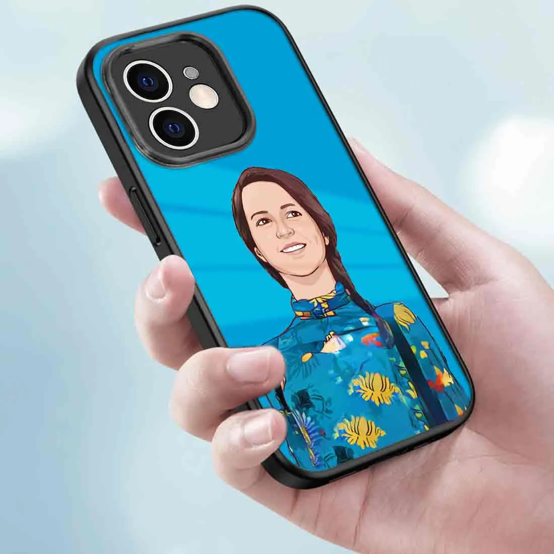 Personalized Cover iPhone 12 with Photo Blue Mobile Cover Back Case - Cartoonized From Image