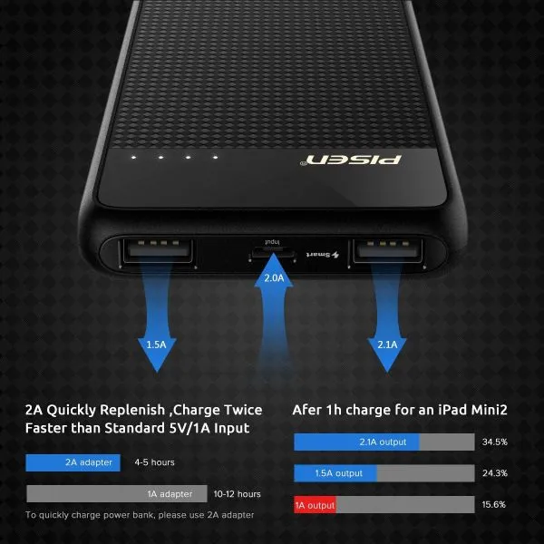 PISEN 品胜 10000mAh 便携充电宝 Power Bank 2xUSB