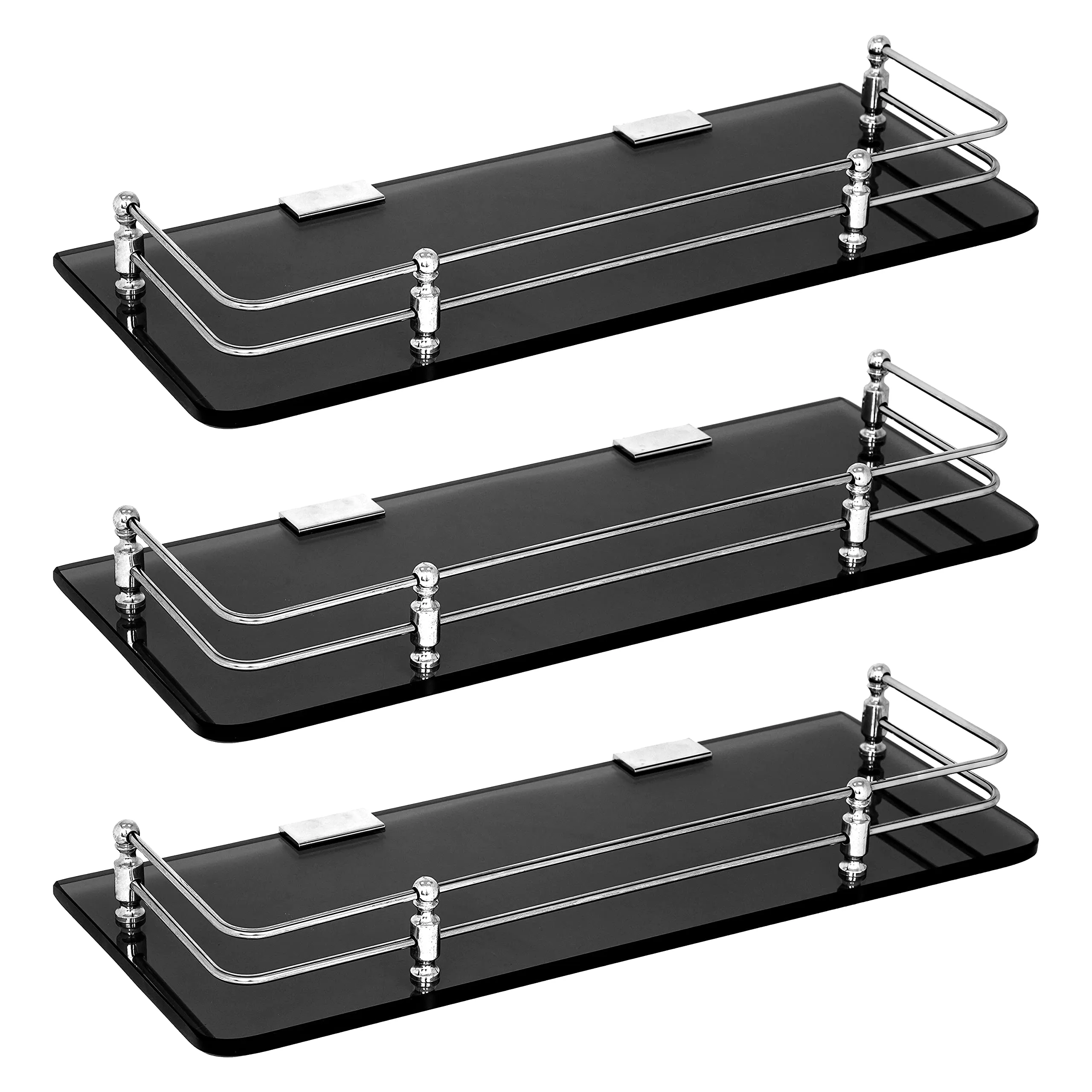 Plantex Premium Black Glass Shelf for Bathroom/Kitchen/Living Room - Bathroom Accessories (Polished 15x6 - Pack of 3)