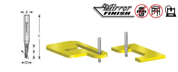 Plastic Cutting Spiral 'O' Flute CNC Router Bit | 1⁄4 Dia x 1 1⁄16 x 1⁄4 Shank x 3" Long Up-Cut | 51409 | 738685514092