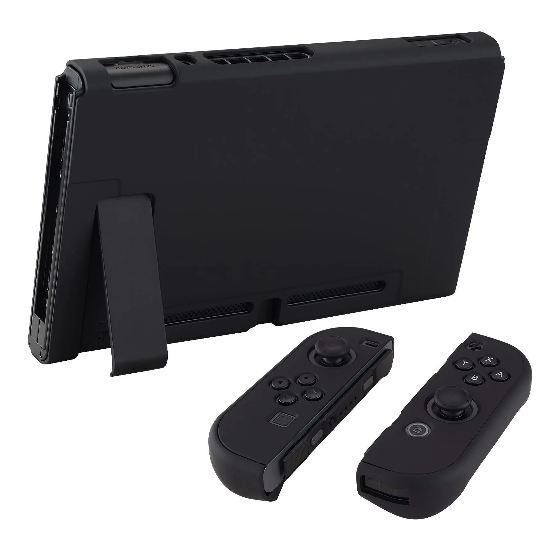 PlayVital Black Back Cover for NS Switch Console, NS Joycon Handheld Controller Separable Protector Hard Shell, Soft Touch Customized Dockable Protective Case for NS Switch - NTP344