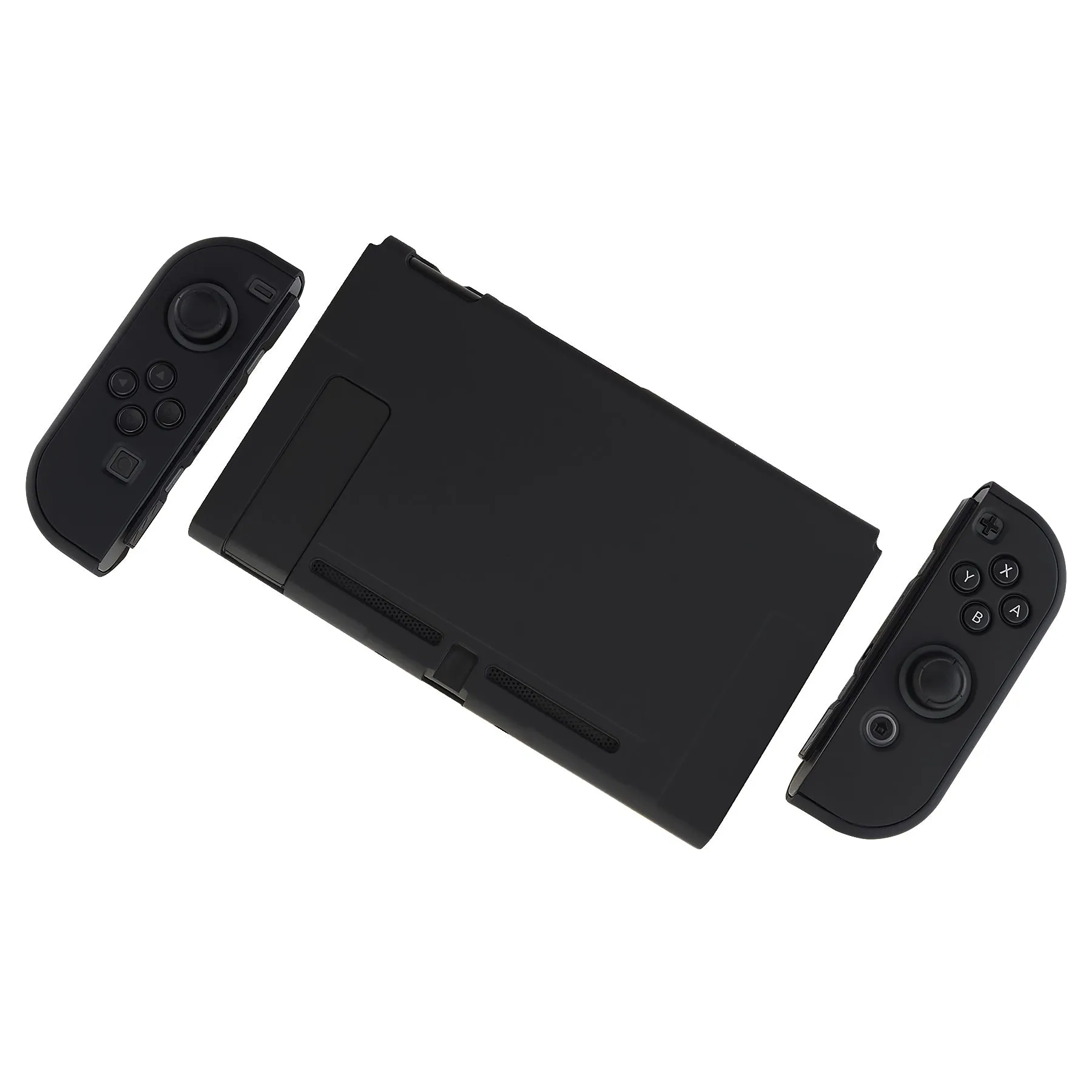 PlayVital Black Back Cover for NS Switch Console, NS Joycon Handheld Controller Separable Protector Hard Shell, Soft Touch Customized Dockable Protective Case for NS Switch - NTP344