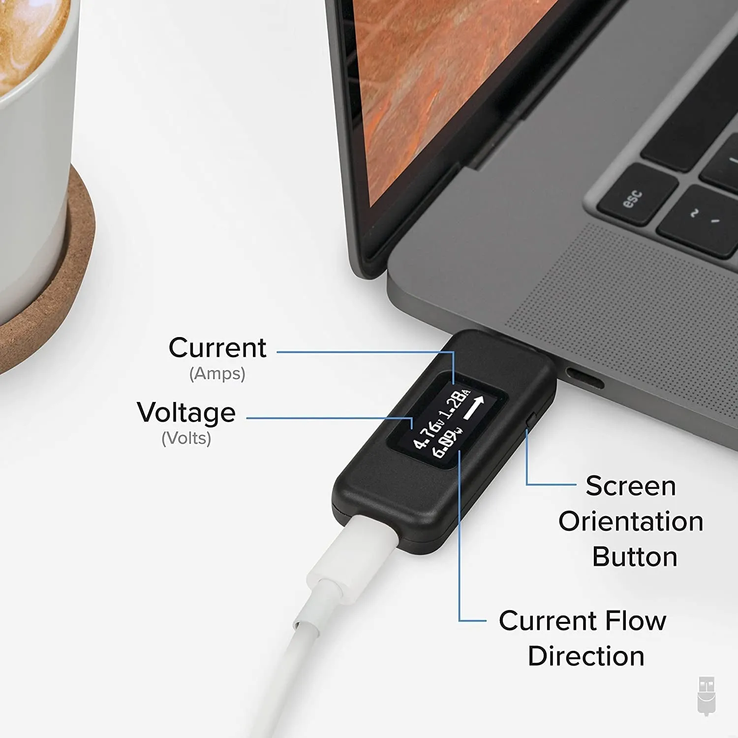 Plugable USB C Power Meter Tester for Monitoring USB-C Connections - Digital Multimeter for USB-C Cables, Laptops, Phones and Chargers