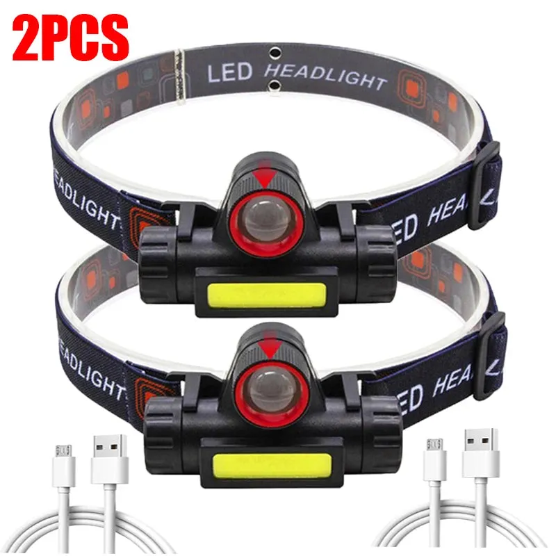 Portable LED Head Lamp With Magnet Built-in18650 Battery USB Rechargeable Headlamp Outdoor Waterproof Camping Fishing Headlight