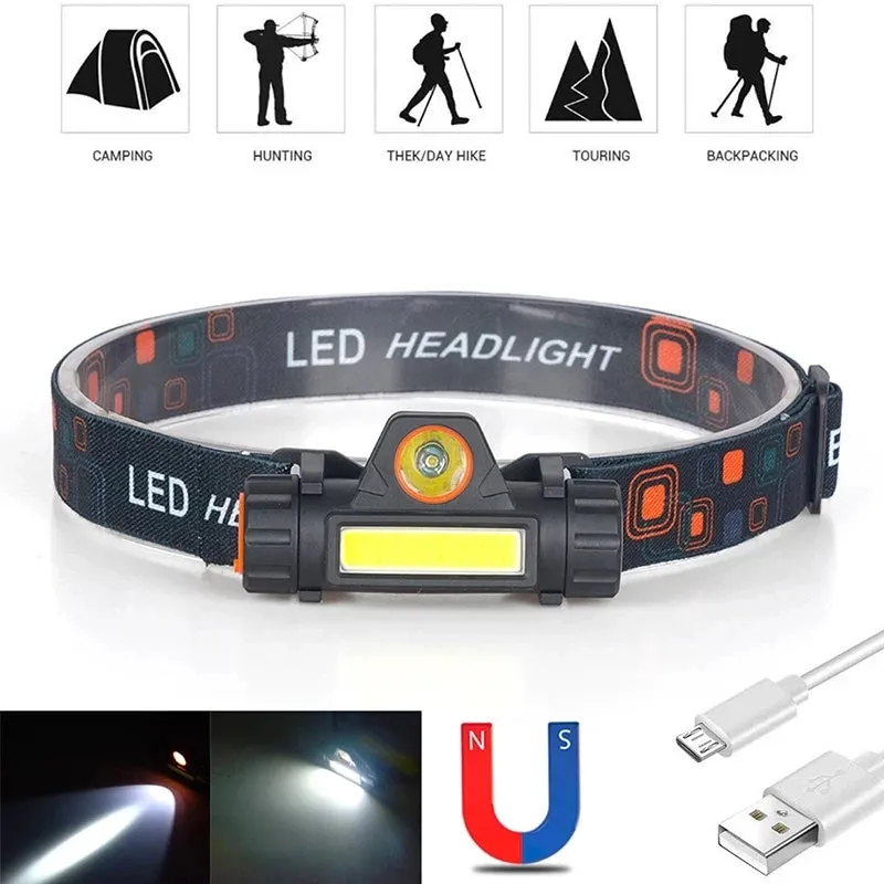 Portable Mini Flashlight Q5 COB Led Headlamp High Power Rechargeable Built-in Battery Outdoor Camping Fishing Headlight