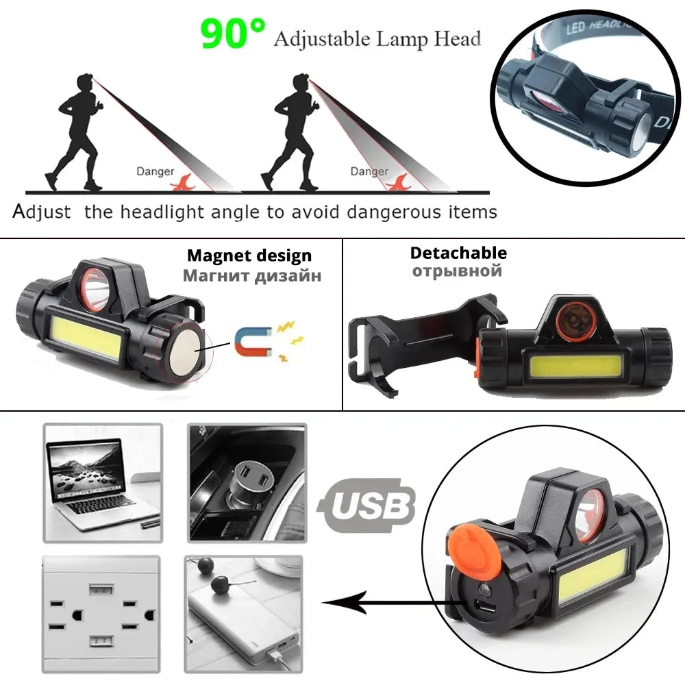 Portable Mini Flashlight Q5 COB Led Headlamp High Power Rechargeable Built-in Battery Outdoor Camping Fishing Headlight