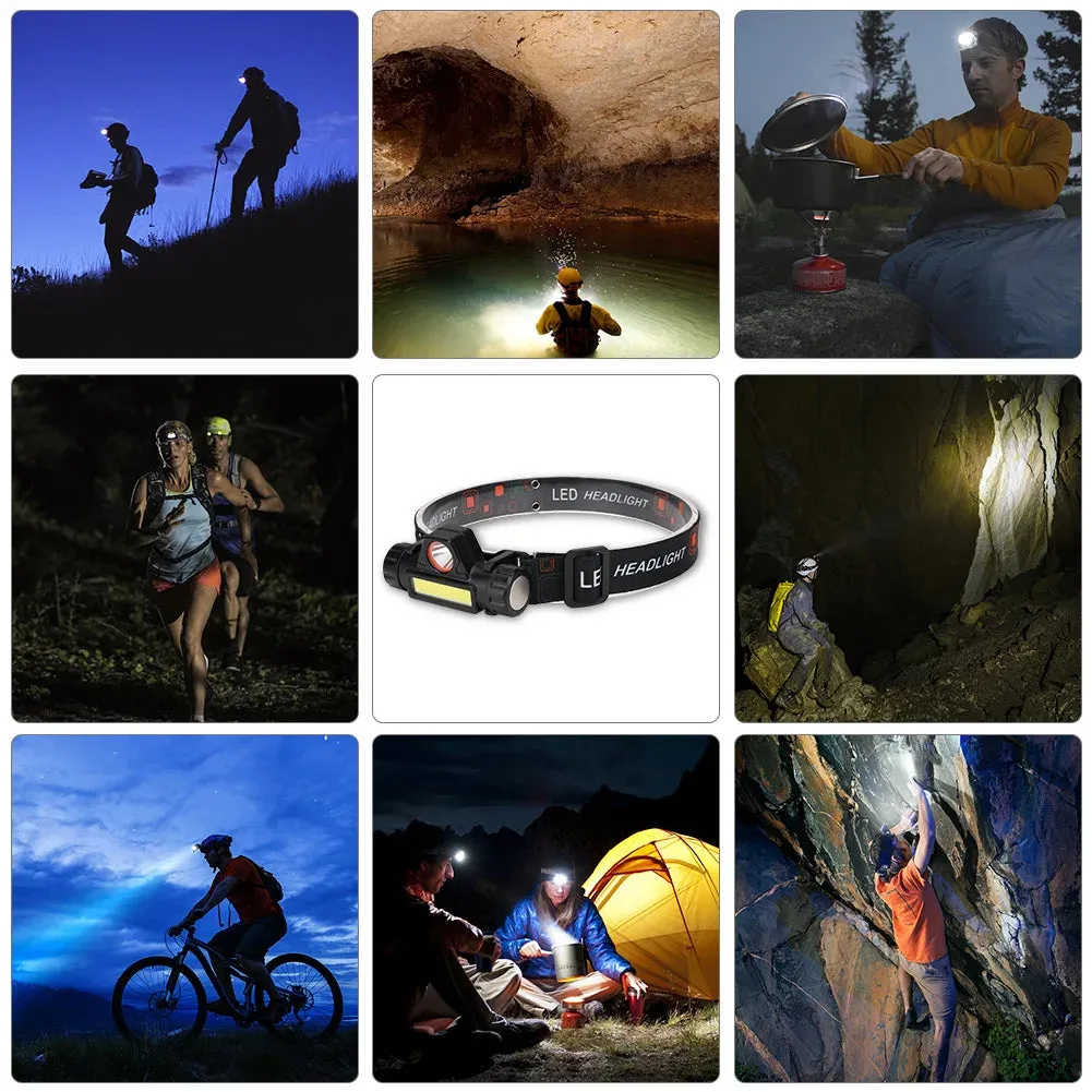 Portable Mini Flashlight Q5 COB Led Headlamp High Power Rechargeable Built-in Battery Outdoor Camping Fishing Headlight