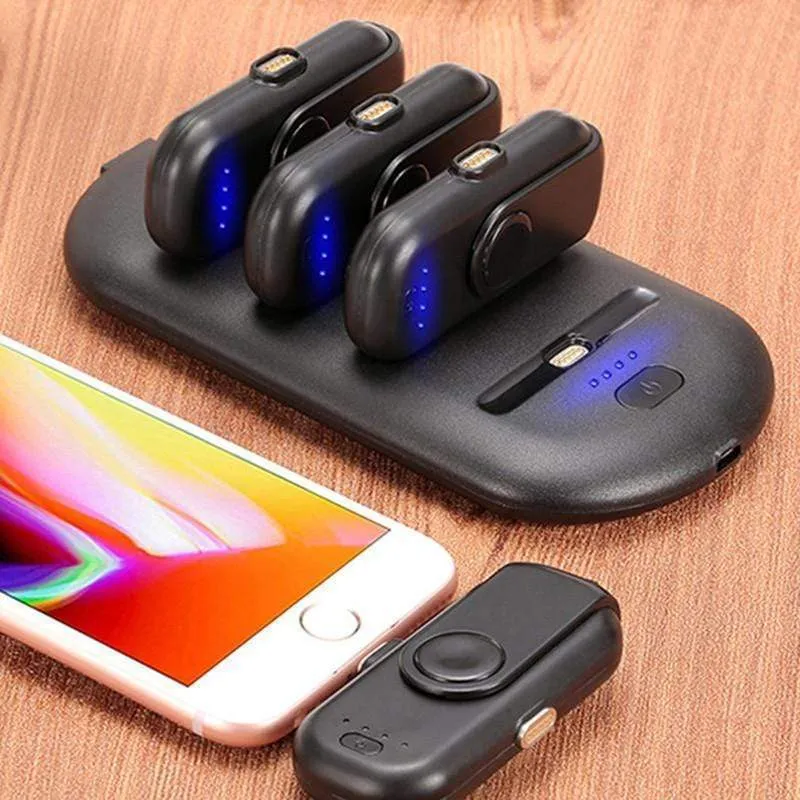 Portable Power Bank Charger - 4 Mini Magnetic Charging Packs with Charging Station Stand-Alone Powerbank for iPhone Android