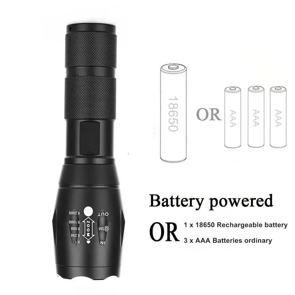 Portable Powerful LED Lamp XML-T6  Flashlight Linterna Torch Uses 18650 Chargeable Battery Outdoor Camping Tactics Flash Light