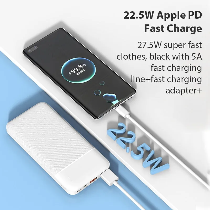 Power Bank 20000mAh Portable Charger PD22.5w Two-way USB Type C Fast Charge Phone Battery Pack Powerbank 30000mAh PC Fireproof