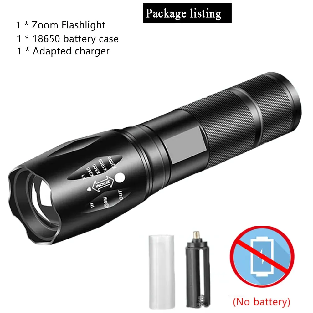 Powerful T6 LED Super Bright Aluminum Alloy Portable Flashlight USB Charging IPX5 Waterproof Camping Climbing Torch