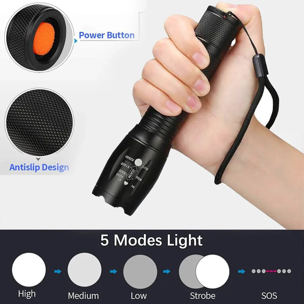 Powerful T6 LED Super Bright Aluminum Alloy Portable Flashlight USB Charging IPX5 Waterproof Camping Climbing Torch