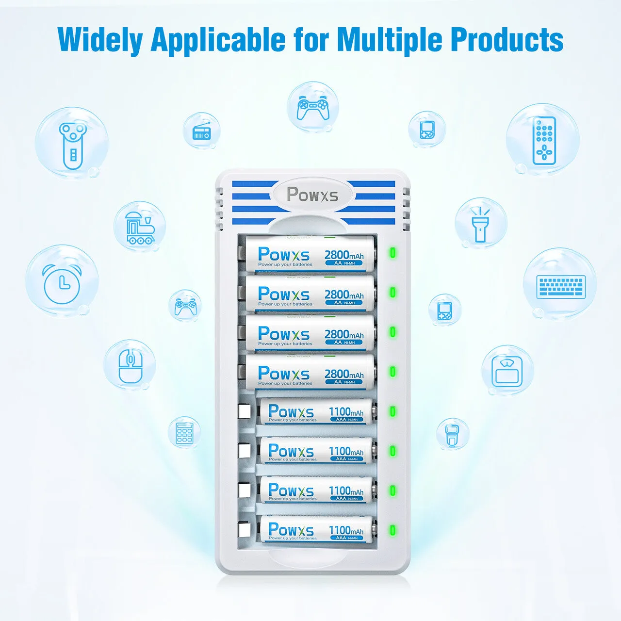 POWXS 8 Bay AA AAA Batteries Charger