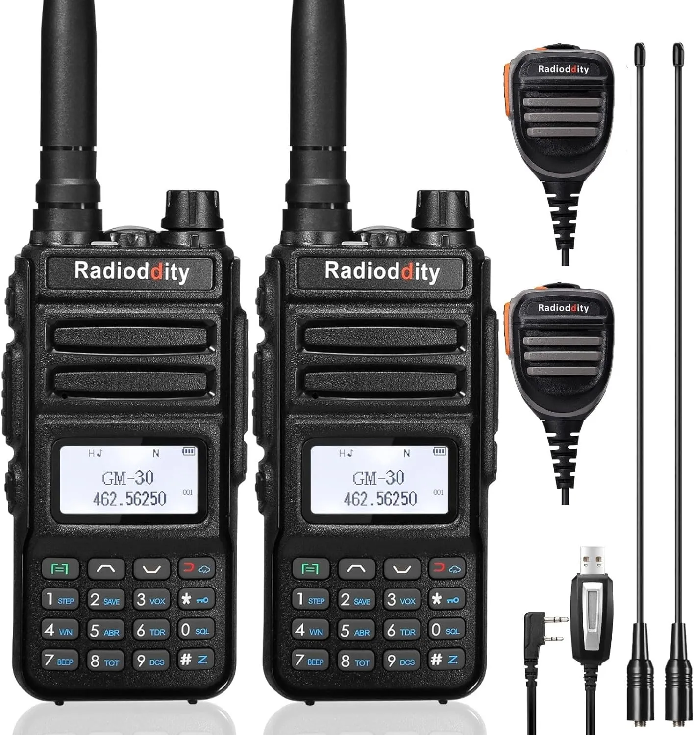 Radioddity GM-30 GMRS Radio [2 Pack   Cable] | 5W | VHF & UHF Scanner | NOAA | USB-C | SYNC