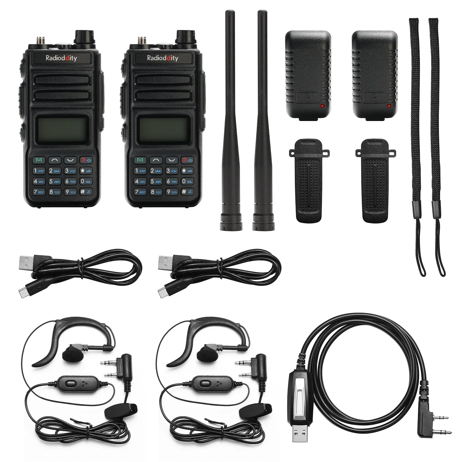 Radioddity GM-30 GMRS Radio [2 Pack   Cable] | 5W | VHF & UHF Scanner | NOAA | USB-C | SYNC