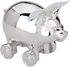 Reed & Barton Piggy with Wheels Silverplate Coin Bank - 640