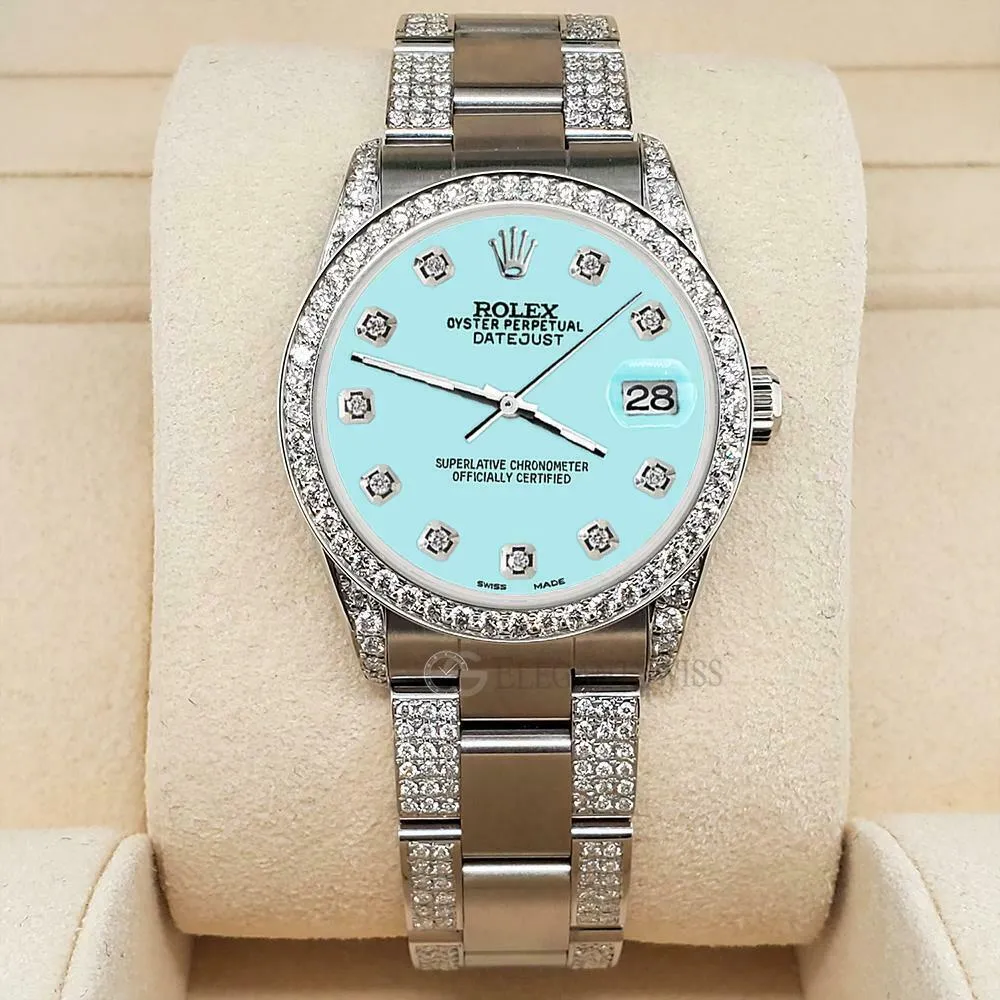 Rolex Datejust 31mm 3.5ct Diamond Bezel/Lugs/Bracelet/Aqua Blue Dial Steel Watch TFJ-142508810