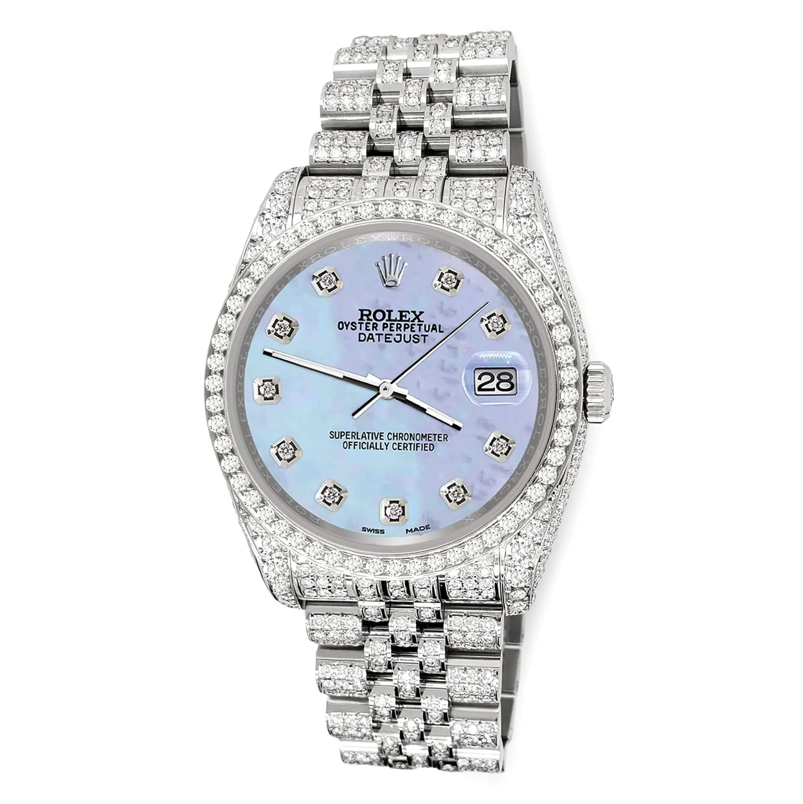 Rolex Datejust 36mm 10.2ct Iced Diamond Purple MOP Jubilee Watch TFJ-142508342