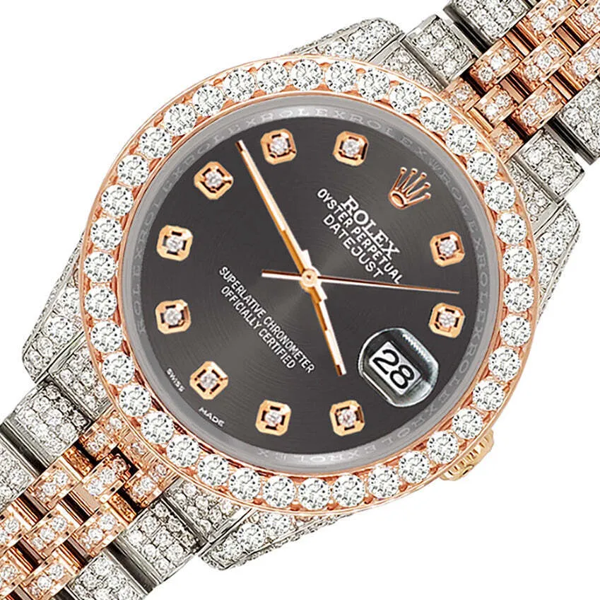 Rolex Datejust 36mm 10.75ct Diamond Rhodium Gray Rose Gold Watch  TFJ-142508322