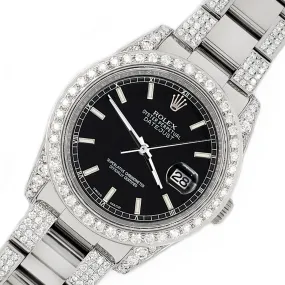 Rolex Datejust 36mm 5.9ct Diamond Bezel/Lugs/Bracelet/Black Stick Dial Watch TFJ-142507973