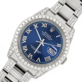 Rolex Datejust 36mm 5.9ct Diamonds Watch with Blue Roman Stick Dial   TFJ-142507967