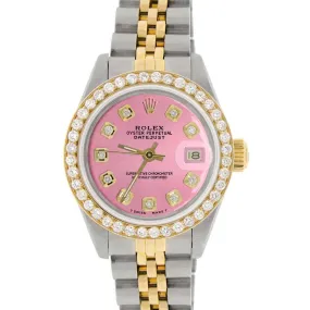 Rolex Datejust Ladies 2-Tone Gold/Steel 26mm Watch w/Pink Dial &amp; Diamond Bezel TFJ-142508186