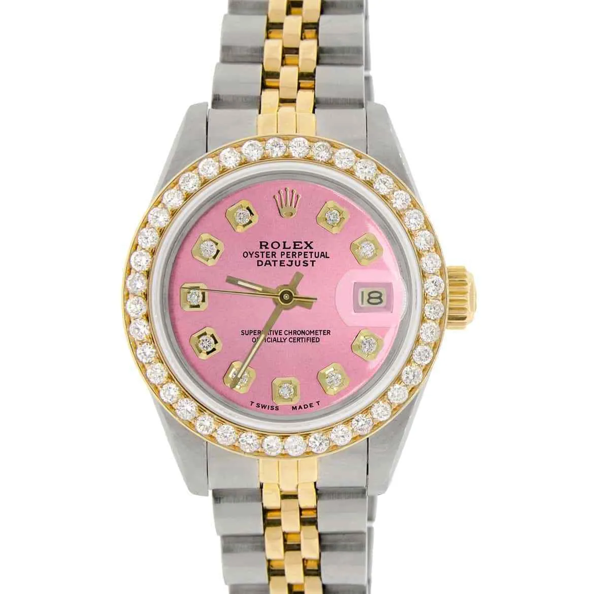 Rolex Datejust Ladies 2-Tone Gold/Steel 26mm Watch w/Pink Dial &amp; Diamond Bezel TFJ-142508186