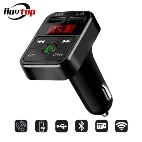 Rovtop Handsfree Wireless Bluetooth Car  Kit FM Transmitter TF Card LCD MP3 Player Dual USB 2.1A Car Charger Phone Charger