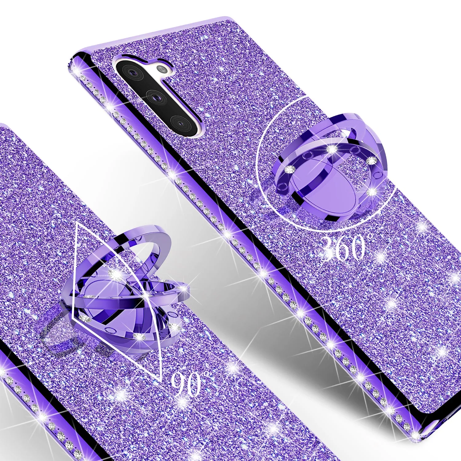 Samsung Galaxy Note 10 Plus Case, Glitter Cute Phone Case Girls with Kickstand,Bling Diamond Rhinestone Bumper Ring Stand Sparkly Luxury Clear Thin Soft Protective Samsung Galaxy Note 10 Plus Case for Girl Women - Purple