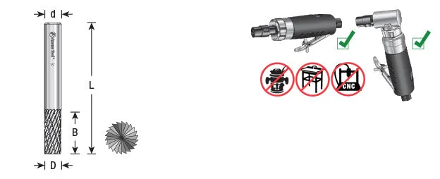 SB Burrs Cylindrical with End Double Cut Burr Bit | 1⁄2 Dia x 1 x 1⁄4 Shank | BURS-088 | 738685088883