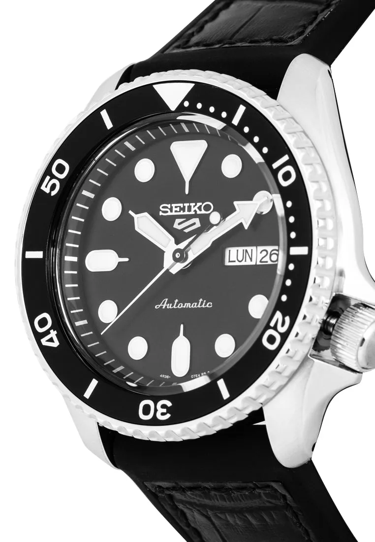 Seiko 5 SRPD55K2 Sports  Black Leather Strap Automatic Watch for Men