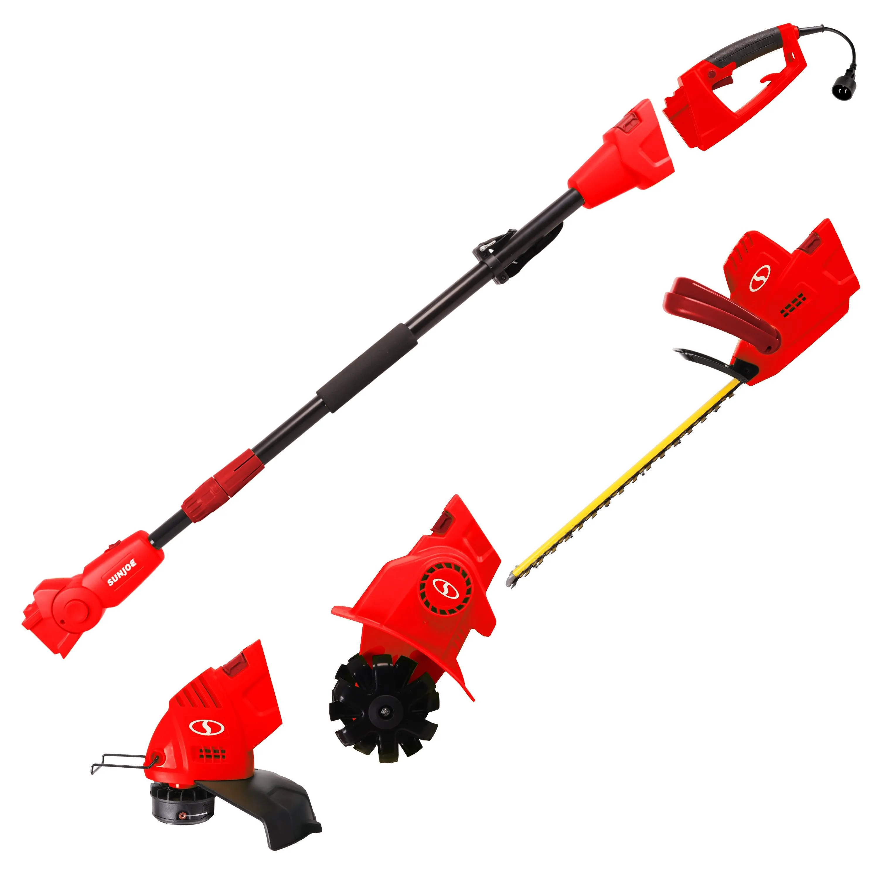 Sun Joe GTS4000E-RED Electric Lawn Care System | Pole Hedge Trimmer | Grass Trimmer | Garden Tiller (Red)