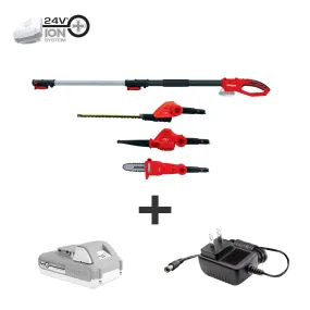 Sun Joe GTS4001C-RED 24-Volt iON  Cordless Lawn Care System Kit | Hedge Trimmer | Pole Saw | Leaf Blower | W/ 2.0-Ah Battery and Charger (Red)