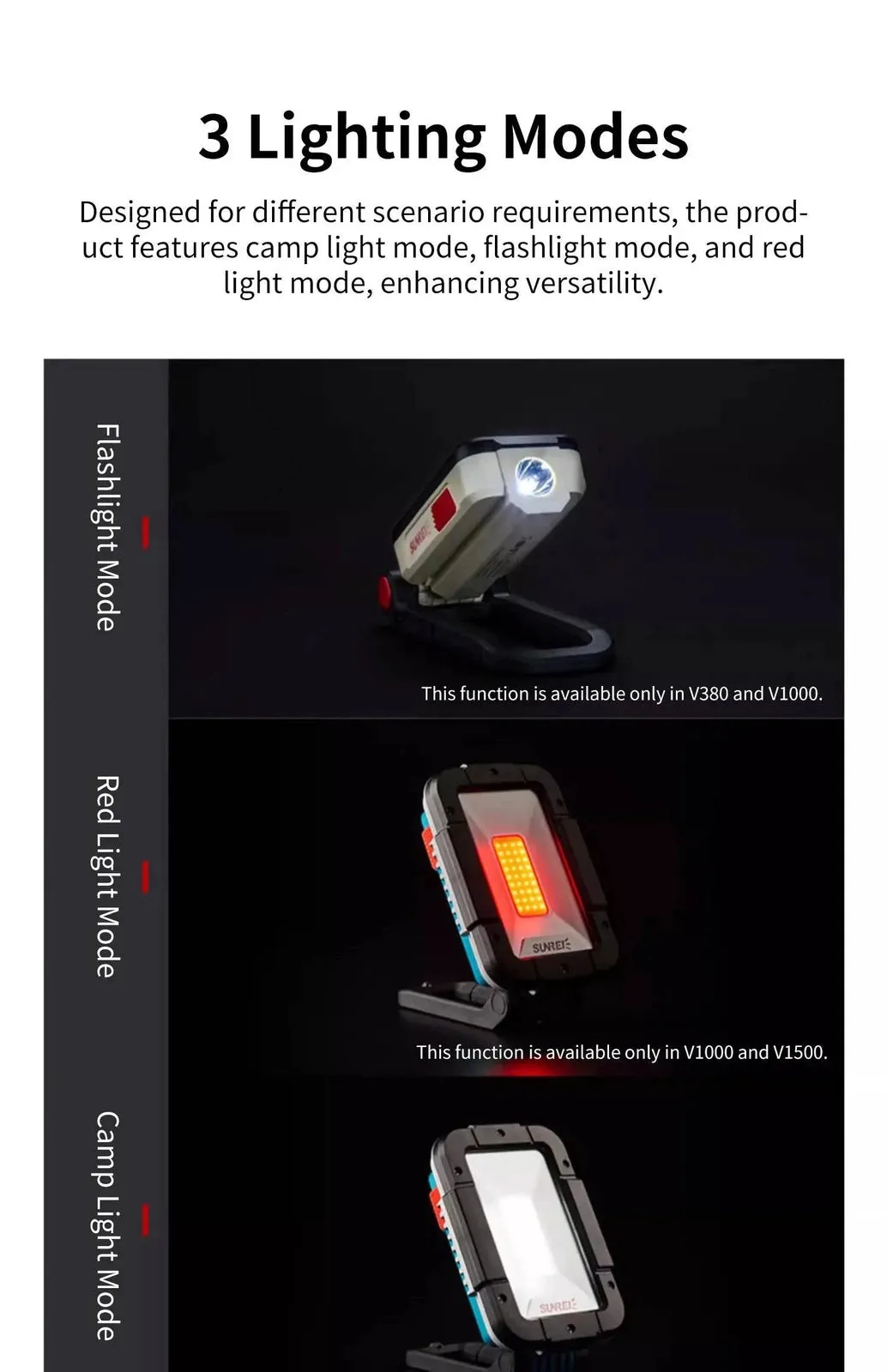 SUNREI V380 V1000  LED Work Light Auto Repair And Repair Super Bright Strong Light Camping Light Emergency Light Outdoor