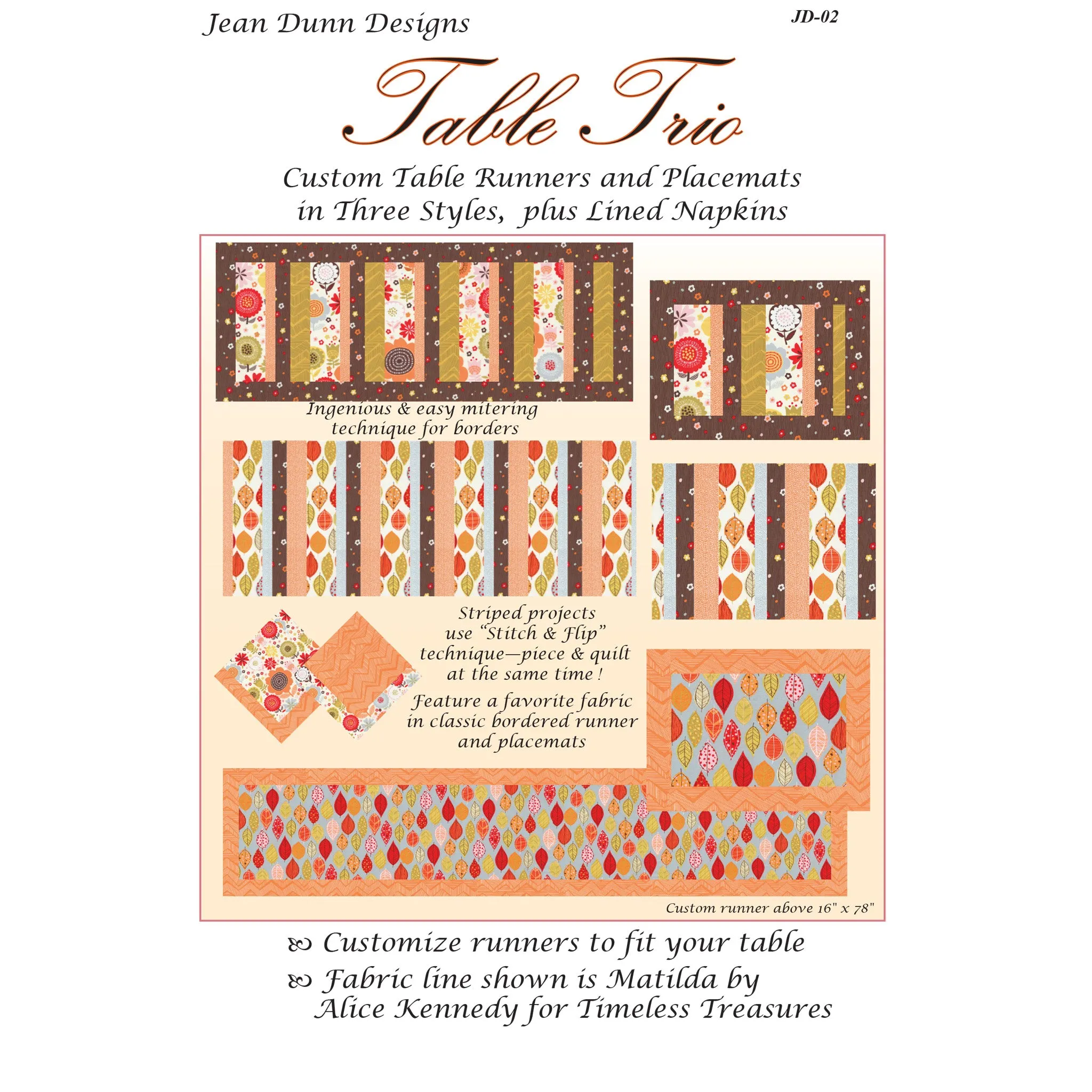 Table Trio Placemat, Napkin and Tablerunner JD-02e - Downloadable Pattern