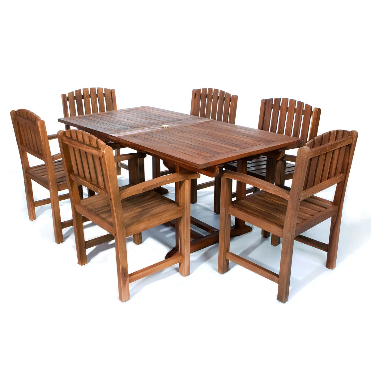 Teak 7-Piece Butterfly Dining Set, Table Extends 72", 83" & 95", Seats 8/10 People, Includes Dining Chairs.